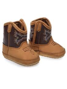 Zapatos marrones para bebé al estilo de botas vaqueras, botas para bebé, con patrón bordado vintage, zapatos planos, botas altas antideslizantes para primeros pasos, botas deportivas para exteriores para bebés y niños pequeños en primavera/otoño
