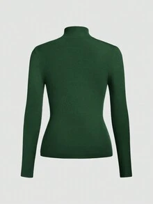 女士纯色立领长袖针织套头衫，休闲、舒适、百搭的办公服装