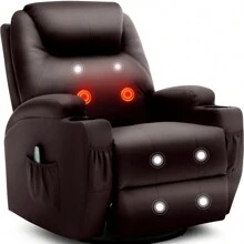 KORSER Recliner Chair, Manual Rocking Recliner Chair For Adults With Massage And Heat, 360° Swivel Recliner Chairs,Swivel Rocker Recliner Chair With Remote And Cup Holder, Faux Leather - US A Type Plug(110-127V) - View 13