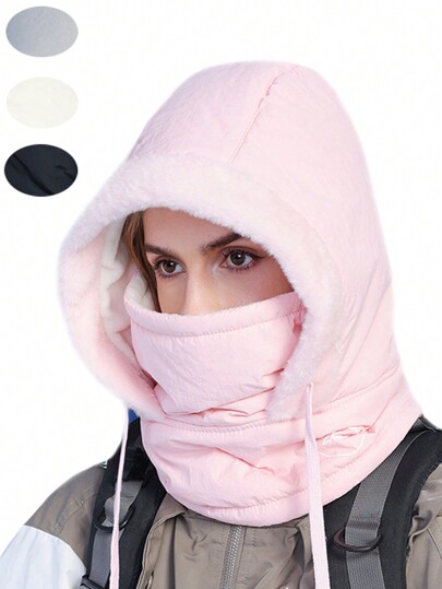 1pc Black/Pink Waterproof Balaclava 3-In-1 Ski Mask, Warm Wool Windproof Face Mask For Men And Women, Breathable Cold Weather Gear