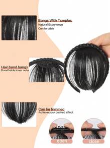 3 股编织假发，带刘海，黑色和棕色合成轻盈刘海假发，款式优雅，耐热纤维，易于使用，适合女性，所有种族 - 彩色 - 查看 7