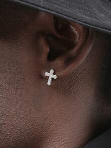 2 件全新水钻十字架耳环男士个性嘻哈风格不锈钢耳钉男女派对饰品 - 十字 - 查看 1