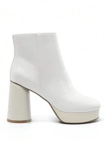 Women's Retro-Modern Square Toe Chunky Round Heel Ankle Boots With Lightweight Platform, Perfect For Daily Outings - trắng - Xem 5