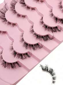 Asiteo 7 Pairs Natural Long With Clear Band False Eyelashes Fluffy And Wispy Faux Mink Lashes Extensions Makeup Reusable - 黑色 - 查看 5