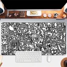 涂鸦抽象图案鼠标垫艺术设计大号桌垫，带自然防滑橡胶底座缝合边缘桌垫键盘垫 35.4X15.7 英寸，适用于工作游戏办公室家居女性朋友礼物 - 彩色 - 查看 9