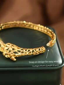 1/2/3 Pcs Fashion Classic Double Leopards Bracelet Plated 24K Gold, 60mm Diameters Open-Ended Leopard Bracelet, Suitable For Women Daily, Excluding Box - Yellow Gold - View 7