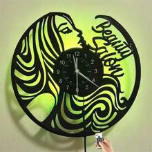 Vinyl Record Led Wall Clock Beauty Salon For Beauty Salon Beauty Shop And Living Room Bedroom Unique Birthday Best Gift Vintage Barber Shop Theme Vinyl Record Wall Clock - Silent, Battery Powered, Arched Crown Shape, Unique LED Glow Design