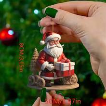2D Classic Acrylic Christmas Ornament Santa Snowman With Gift Box Perfect For Christmas Tree Decorating