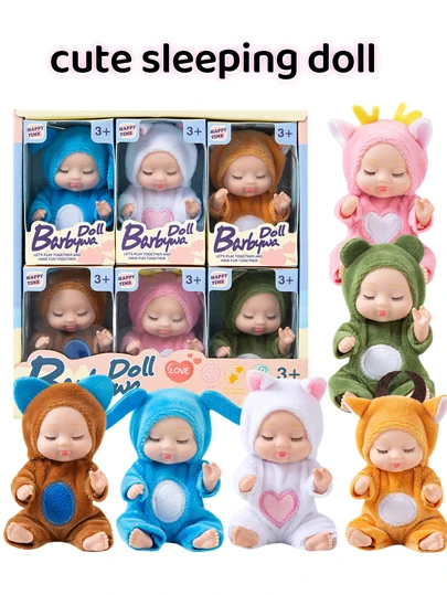 重生娃娃 6 件套 4 英寸迷你婴儿娃娃、睡觉可爱毛绒娃娃动物服装长袍娃娃小逼真婴儿娃娃、可爱仿生娃娃、婴儿护理玩具、生日礼物、派对礼物、情人节礼物、复活节、新年礼物（彩色盒子随机）