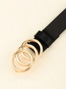 1pc Classic PU Leather Triple Buckle Belt, Fashionable & Casual Cowboy Style Waist Belt Summer, School Fall, Autumn, Halloween - Black - View 9