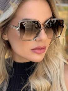 1 Par de Óculos de Moda Estilo Y2K Quadrado com Lentes Personalizadas, Adequado para Férias na Praia, Atividades ao Ar Livre e Viagens, Ideal como Decoração para Festas na Praia - Champanhe - Visão 1