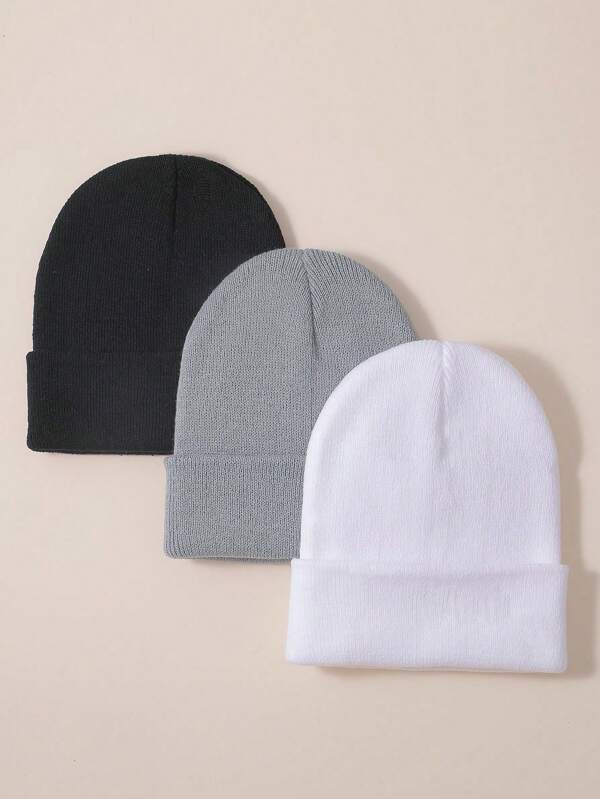 Set de 3 gorros de punto para niños, gorros beanie unisex con pompón para niños y niñas, suaves y elásticos, para otoño e invierno, regalos de moda simples para Navidad y Año Nuevo