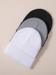 Set de 3 gorros de punto para niños, gorros beanie unisex con pompón para niños y niñas, suaves y elásticos, para otoño e invierno, regalos de moda simples para Navidad y Año Nuevo