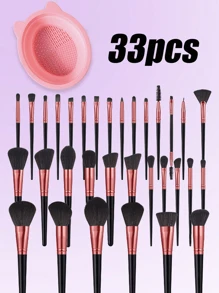 51pcs Makeup Brush Set Including: 32pcs Face, Eye, Eyebrow, Foundation, Blush, Mixing, Concealer, Lip, Detail, Nose Contour, Eyeliner, Powder, Nail, Face Mask Brushes, 1 Cleaning Bowl, 3 Mini Makeup Sponges, 3 Mini Heart Makeup Sponges, 3 Triangle Powder Puffs, 3 , 6 Mini