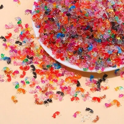 20/50/100颗随机混合树脂彩色可爱迷你金鱼平底水钻贴纸，DIY剪贴簿、美甲、美人鱼吊坠、锦鲤鱼工艺装饰