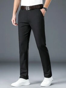 Pantalones de traje de unicolor con bolsillo diagonal para hombres, pantalones formales y casuales, pantalones de traje rectos y slim para hombres, adecuados para negocios, bodas y viajes