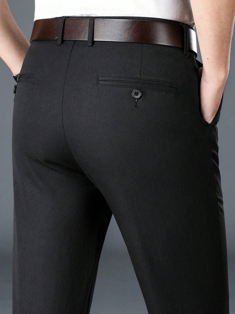 Pantalones de traje de unicolor con bolsillo diagonal para hombres, pantalones formales y casuales, pantalones de traje rectos y slim para hombres, adecuados para negocios, bodas y viajes