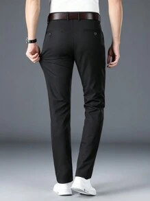 Pantalones de traje de unicolor con bolsillo diagonal para hombres, pantalones formales y casuales, pantalones de traje rectos y slim para hombres, adecuados para negocios, bodas y viajes