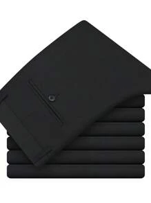 Pantalones de traje de unicolor con bolsillo diagonal para hombres, pantalones formales y casuales, pantalones de traje rectos y slim para hombres, adecuados para negocios, bodas y viajes