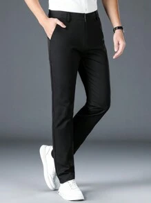 Pantalones de traje de unicolor con bolsillo diagonal para hombres, pantalones formales y casuales, pantalones de traje rectos y slim para hombres, adecuados para negocios, bodas y viajes