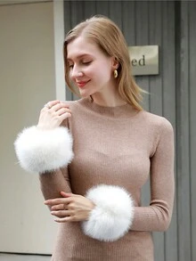 1 Cặp Găng Tay Cổ Tay Mềm Mại Màu Trơn Cho Nữ - Phụ Kiện Cổ Tay Thanh Lịch Và Dễ Thương, Phù Hợp Để Kết Hợp Với Áo Len Và Áo Khoác Cho Mùa Thu/Đông - A - Xem 3