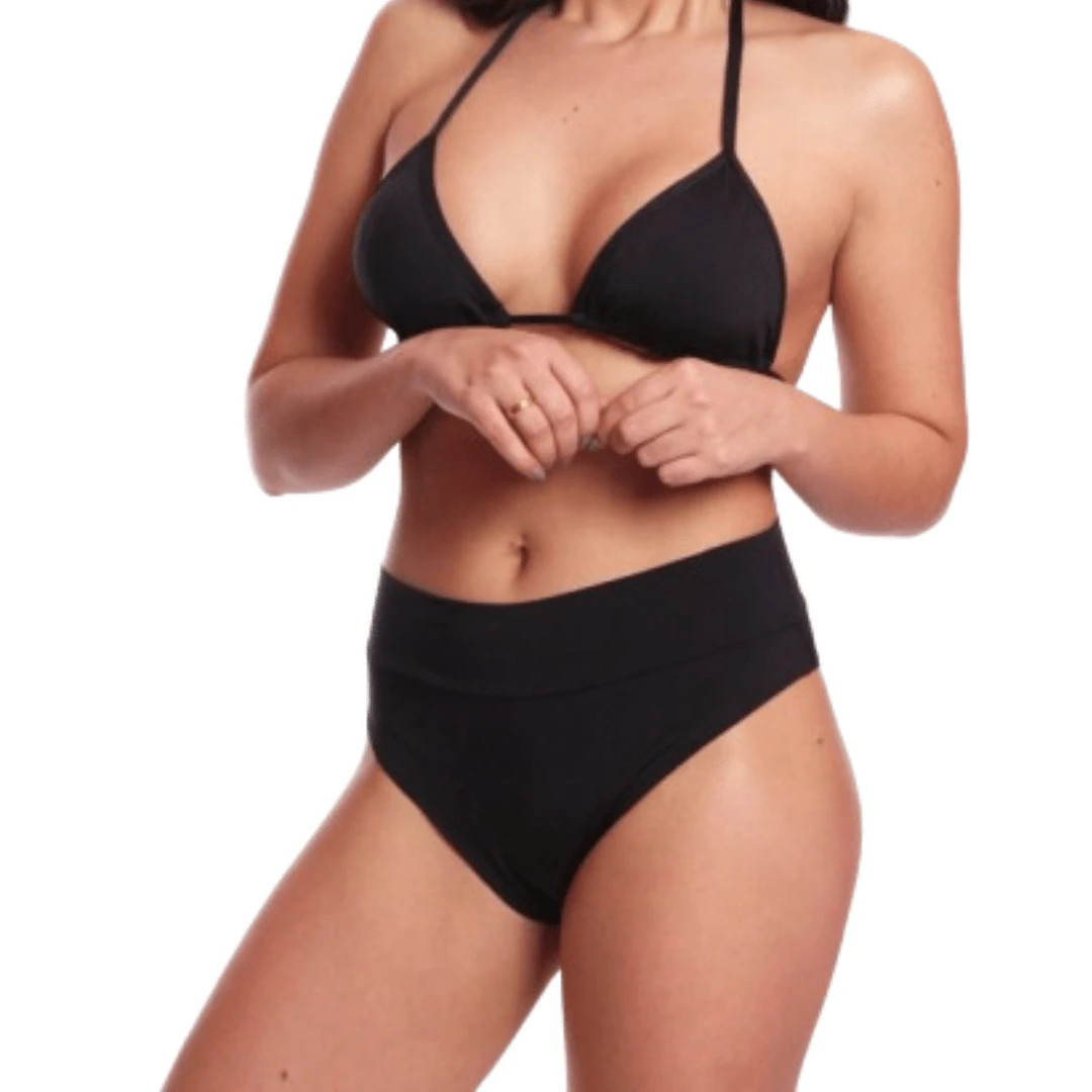 Women's Bikini Set With Triangle Top And Thong, High-Rise Hot Pants - 黑色 - 查看 1