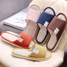 New Indoor Breathable And Silent Cotton Slippers For Women Linen For Home Use Non Slip And Odorless Living Room Men's Slippers - Blue - View 2