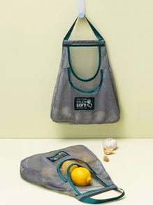 1 قطعة حقيبة شبكية قابلة للنقل للتخزين والحفاظ على الثوم والزنجبيل، حقيبة مطبخ قابلة لإعادة الاستخدام مع علامة مطبوعة للزخرفة