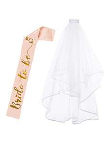 1Set,Hen Night Party Accessories Set, Bridal Wedding Veil Bridal Shower Party With Comb Bride To Be Satin Sash Wedding  Party - White - View 6