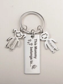 定制 2 个名字钥匙扣，男孩和女孩图案，情侣和最好的朋友个性化钥匙扣，定制 2 个名字，情人节、生日、周年纪念日、圣诞节、家庭、高端礼物的个性化礼物 - 款式1 - 查看 5