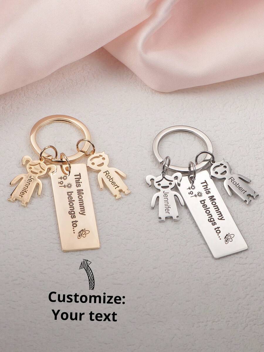 定制 2 个名字钥匙扣，男孩和女孩图案，情侣和最好的朋友个性化钥匙扣，定制 2 个名字，情人节、生日、周年纪念日、圣诞节、家庭、高端礼物的个性化礼物 - 款式1 - 查看 1