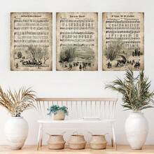 Framed 3pcs Vintage Carol Canvas Paintings, Sheet Music Hymns, Festival Art Printed Posters, Ideal Gifts For Living Rooms And Bedrooms, Holiday Decorative Wall Art Wall Decoration, Home Decoration Materials, Wall Art, Room Decoration - Khaki - View 10