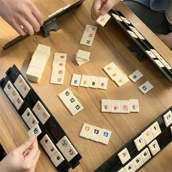 1set Game Room Chess & Mahjong Game, Fun Numeric Game Set Includes 106 Cards, 4 Card Holders, 1 Storage Bag, Board Game For Team