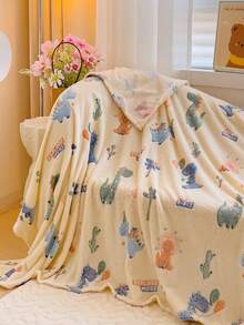 1 Chiếc Chăn Trẻ Em Hoạt Hình, Họa Tiết In Thực Vật Và Động Vật, Thích Hợp Cho Phòng Khách, Phòng Ngủ, Phòng Trẻ Em Cho Nhiều Dịp, Chăn Nghỉ Trưa, Chăn Điều Hòa Không Khí, Chăn Đa Năng, Có Thể Giặt Bằng Máy - màu xanh lá - Xem 1