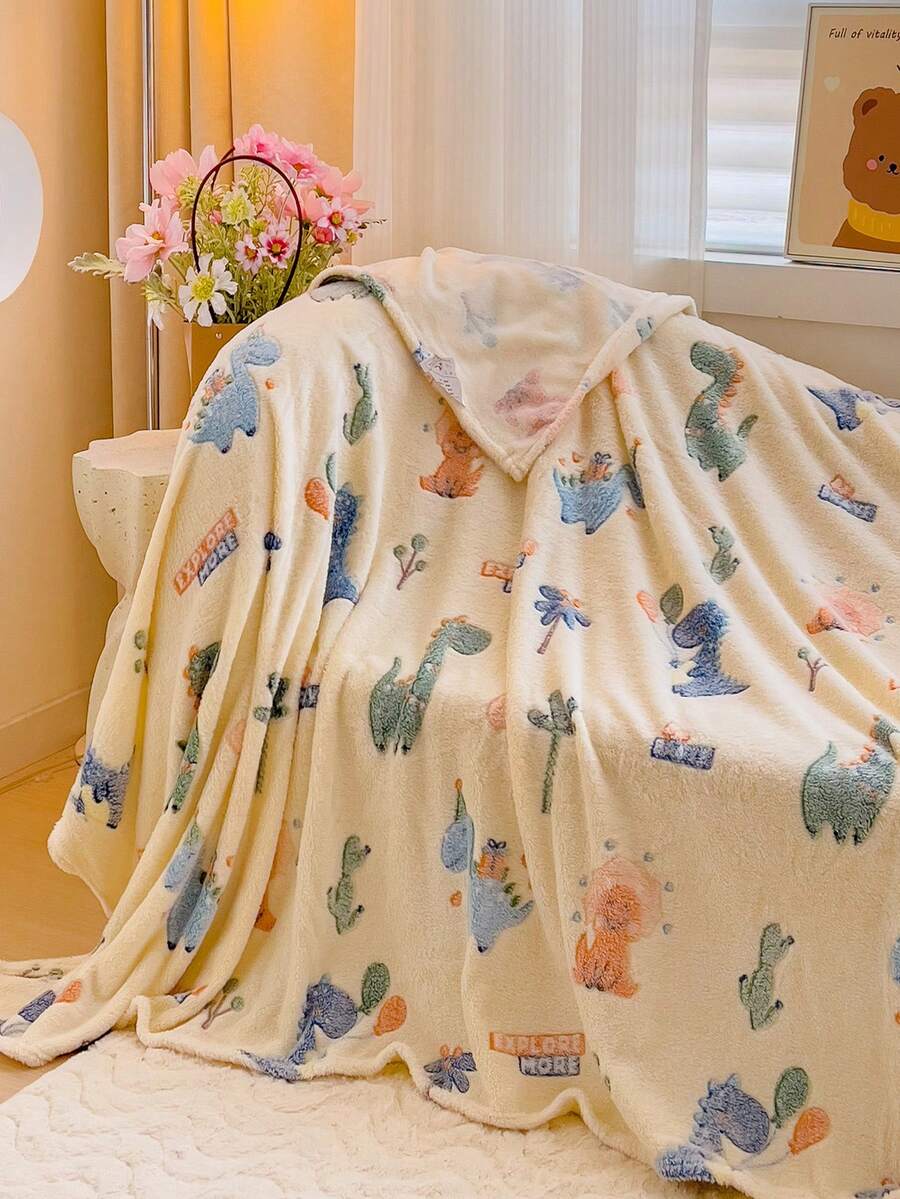 1 Chiếc Chăn Trẻ Em Hoạt Hình, Họa Tiết In Thực Vật Và Động Vật, Thích Hợp Cho Phòng Khách, Phòng Ngủ, Phòng Trẻ Em Cho Nhiều Dịp, Chăn Nghỉ Trưa, Chăn Điều Hòa Không Khí, Chăn Đa Năng, Có Thể Giặt Bằng Máy - màu xanh lá - Xem 1