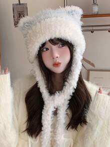 1pc Sweet Cute Fluffy Cat Ear Knit Beanies Warm Earmuffs For Women, Autumn/Winter - Multicolor - View 8