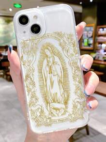 基督教手机壳耶稣 1 件圣母玛利亚天使玫瑰金渐变设计透明防滑软手机壳兼容 iPhone 11/12/13/14/15/16 Pro Max - 彩色 - 查看 1