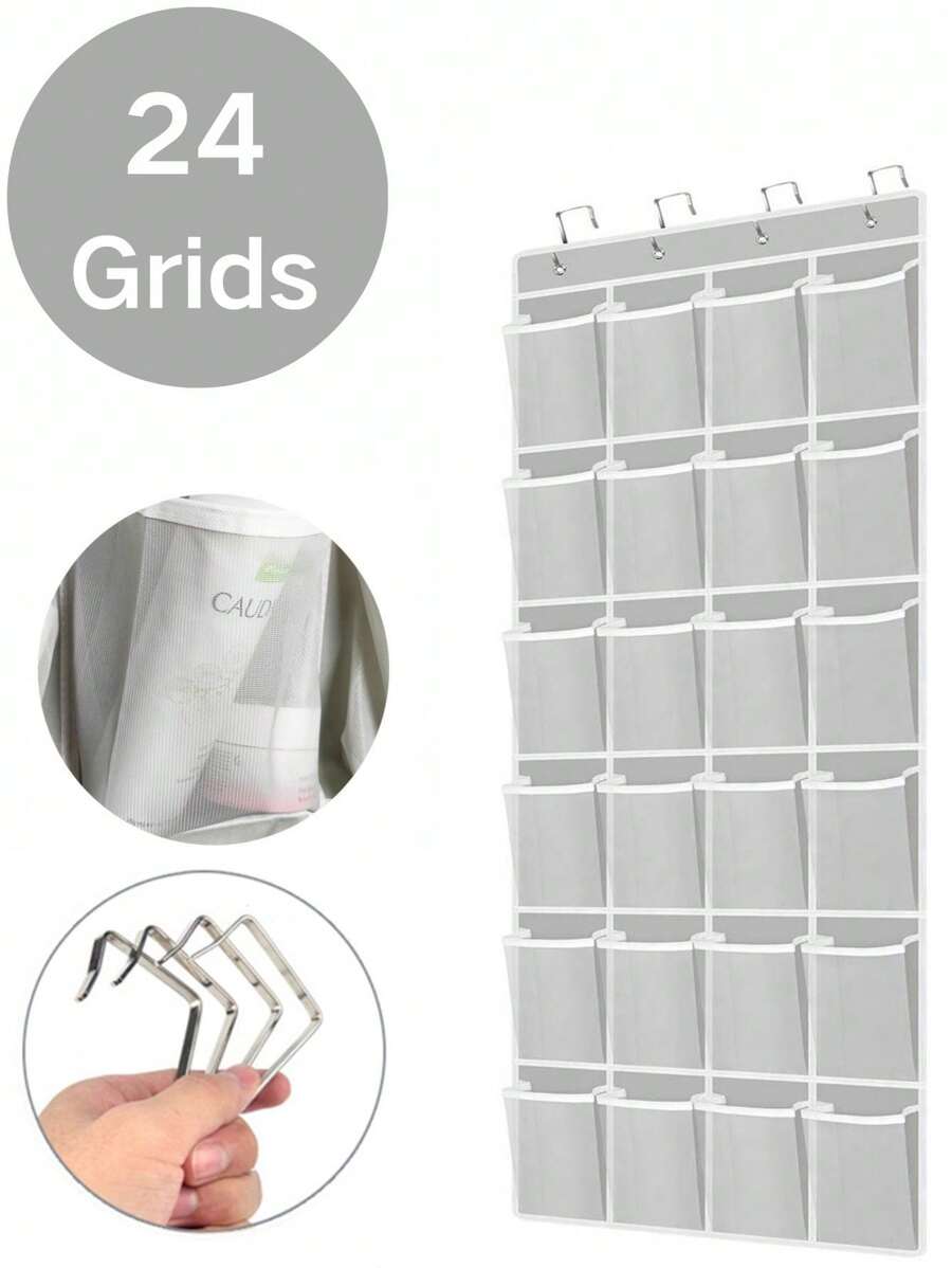 24grids 新款门后鞋子悬挂收纳袋，门上鞋子收纳袋悬挂，衣柜支架衣架收纳袋架，带 4/24 大网袋