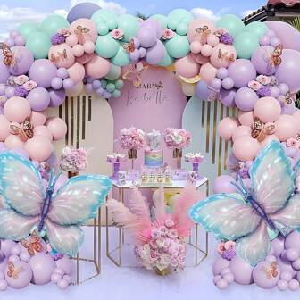 171 件蝴蝶气球花环套装 - 铝箔蝴蝶气球，多种颜色，含卷曲丝带 - 适合生日、母亲节和各种季节性派对