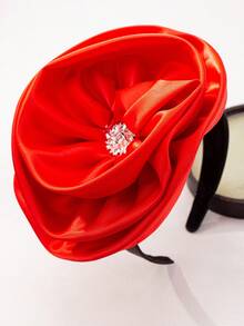 1 件女士时尚简约 PU 花朵宽头带，适合日常、派对、婚礼场合 - 紅色 - 查看 2