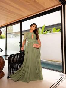 Tainá Long Tulle Dress Without Shine - màu xanh lá - Xem 5