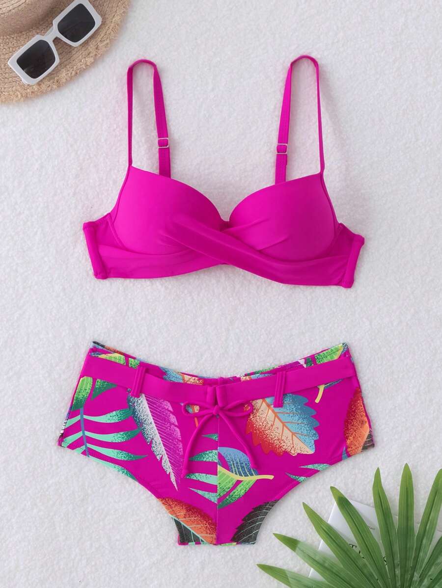 WD VEST Conjunto de Biquíni com Top Liso e Short Estampado XX270