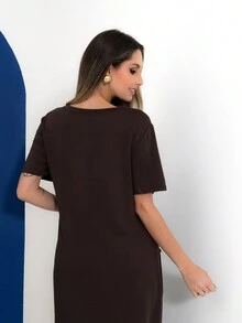 Long Sweatshirt Dress V734 - Màu nâu Sô-cô-la - Xem 6