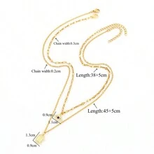 2件套新款眼睛字母吊坠项链套装，金色不锈钢多层项链，女士款 - 金黃色 - 查看 2
