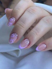 30 件/套杏仁短款温柔紫花法式甜美百搭温柔可拆卸假指甲适合学生、办公室女士、派对和日常佩戴全覆盖假指甲贴片按压式指甲艺术用品 +1 件凝胶果冻 + 1 个指甲锉装饰你的指甲提升你的时尚品味指甲贴片 - 彩色 - 查看 1