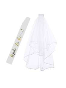 1Set,Hen Night Party Accessories Set, Bridal Wedding Veil Bridal Shower Party With Comb Bride To Be Satin Sash Wedding  Party - White - View 5