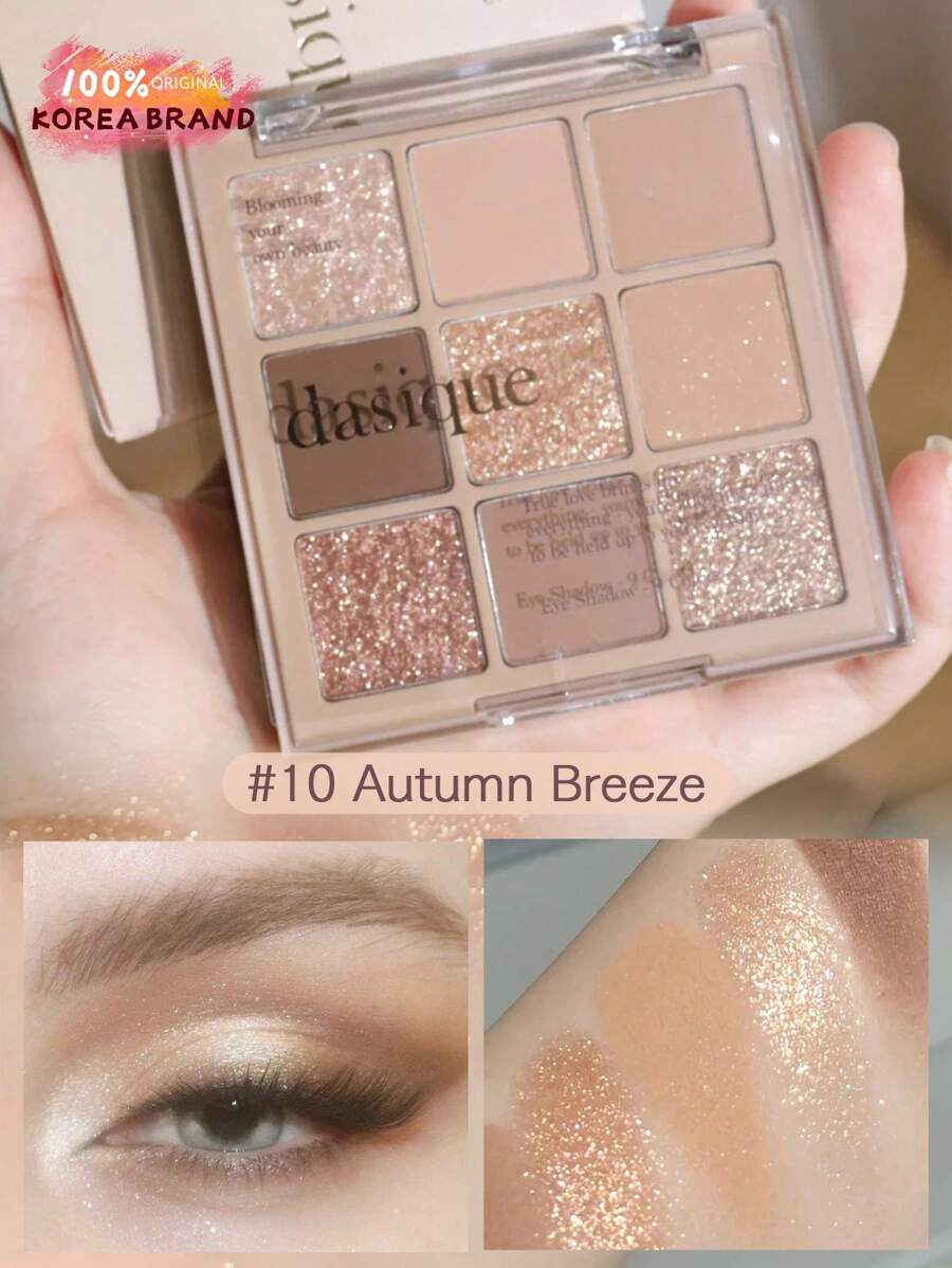 Dasique No.10 秋风眼影盘，纯素配方，韩式彩妆，无动物实验，9款易于晕染的哑光和珠光眼影，附赠精美韩式彩妆礼品