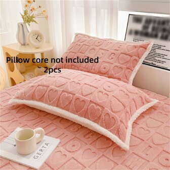 2pcs Plush Velvet Floral Embroidered Pillow Shams, Pink Solid Color, Letter & Heart Design, Without Pillow Insert, Home Decor, Bedding, Bedroom & Guest Room