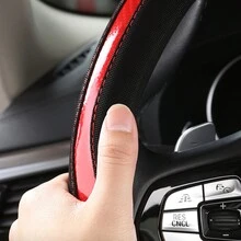 皮革和碳纤维图案汽车方向盘套 - 适用于各种汽车，耐用皮革套带防滑衬里，适用于直径为 14.5 英寸 - 15 英寸的方向盘 - 均碼 - 查看 4