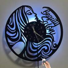 Vinyl Record Led Wall Clock Beauty Salon For Beauty Salon Beauty Shop And Living Room Bedroom Unique Birthday Best Gift Vintage Barber Shop Theme Vinyl Record Wall Clock - Silent, Battery Powered, Arched Crown Shape, Unique LED Glow Design